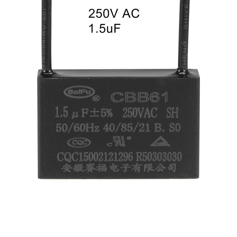 uxcell مكثف مروحة السقف CBB61 1.5uF 250V AC 2 أسلاك مكثف فيلم بولي بروبيلين معدني 37x24x13 مم لمروحة كهربائية مضخة محرك مولد 2 قطع - Image 4